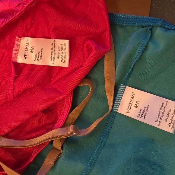 Weissman Turquoise Metallic Sequin w/ Hot Pink Leotard Dance Costume with Belt - Picture 14 of 16